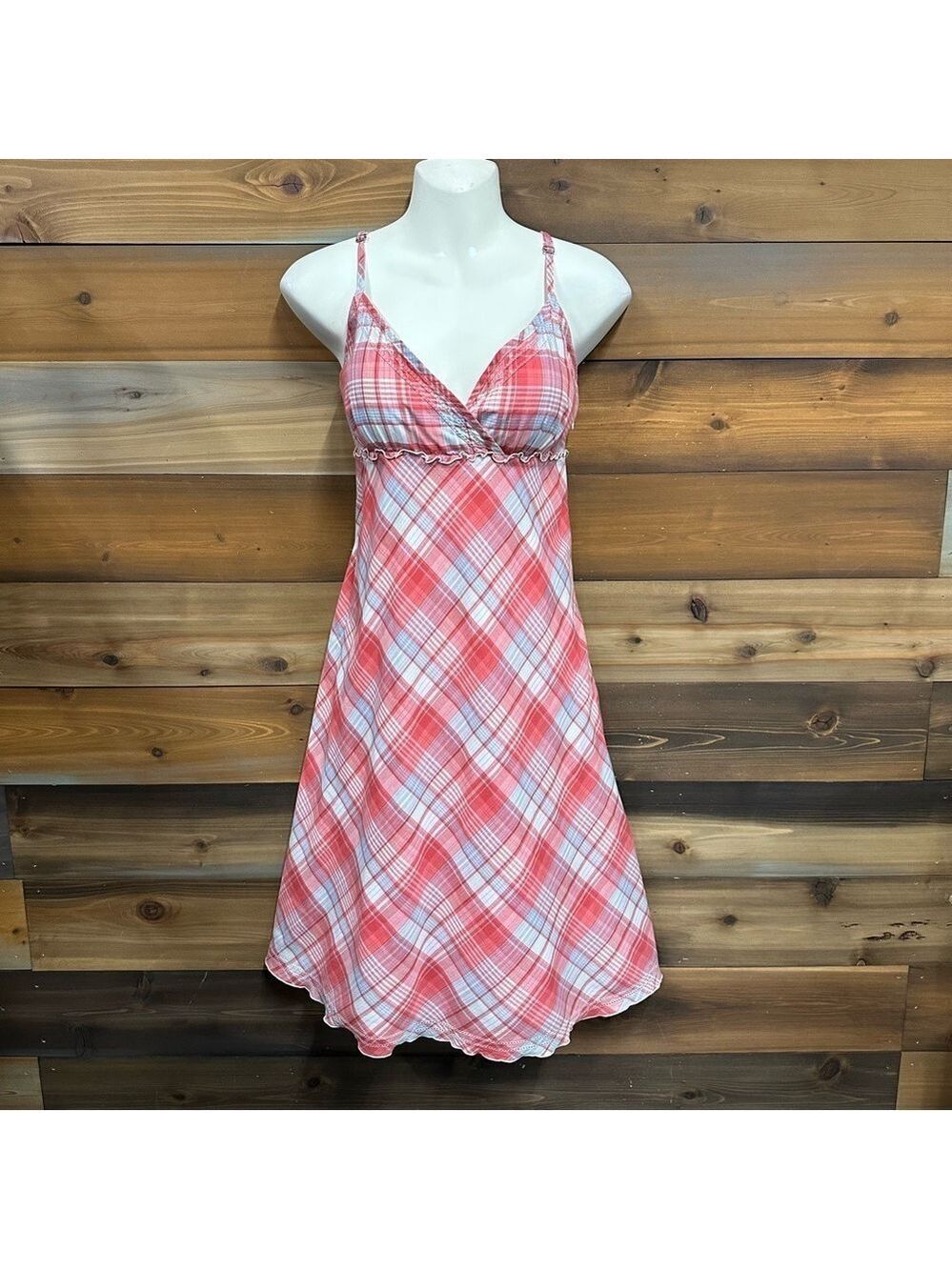 Esprit Y2K coral red plaid cotton corset midi sundress Size 10 lined